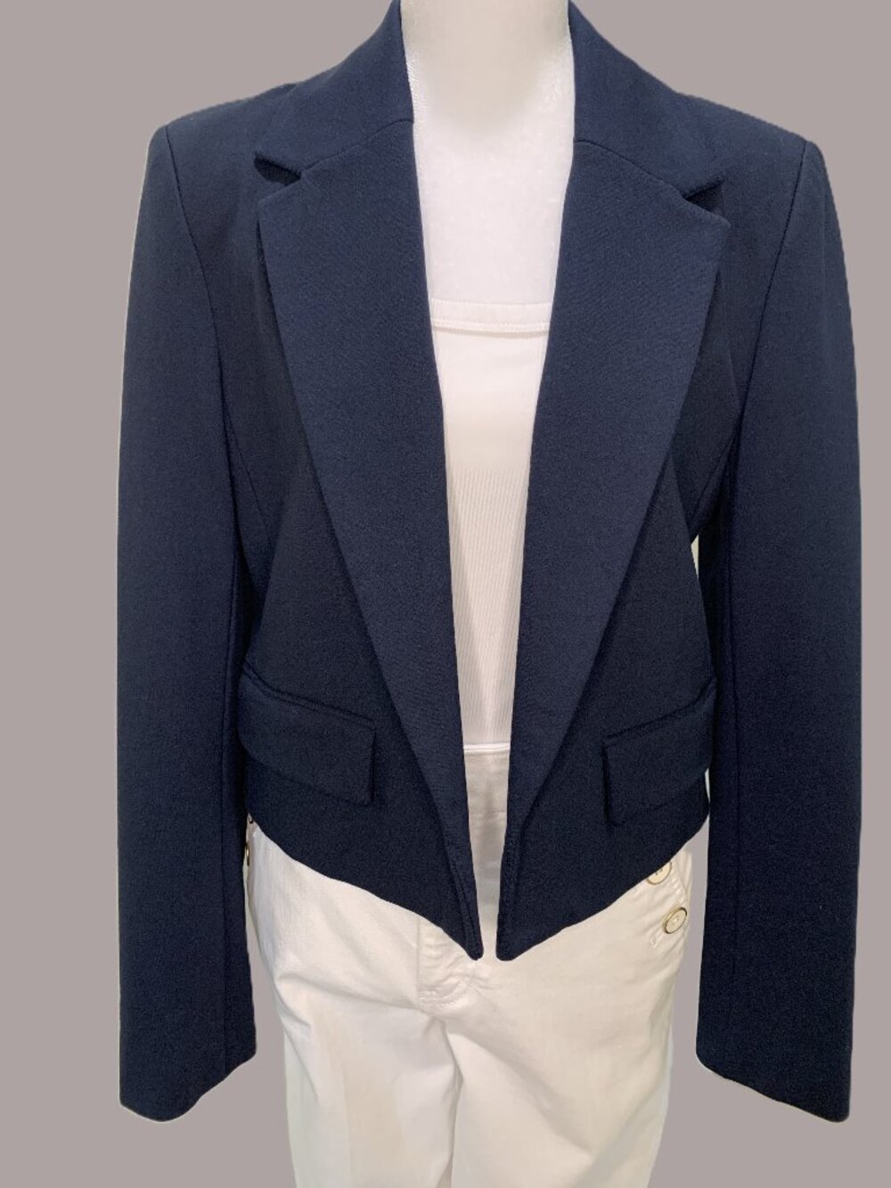 Banana Republic Ponte Women Blazer Jacket Navy Cropped Work Size S